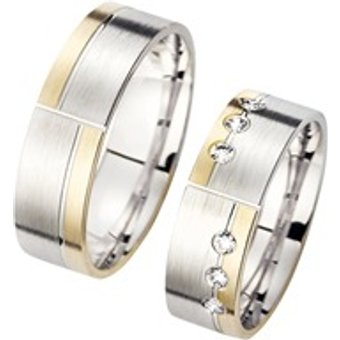 Eheringe Gelb- und Weißgold mit Brillanten Breite 6,5 mm