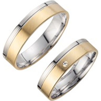 Eheringe Gelb- und Weißgold mit Brillant Breite 5 mm