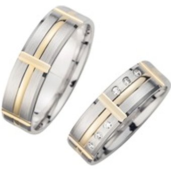 Eheringe Weiß- und Gelbgold mit Diamanten Breite 6 mm