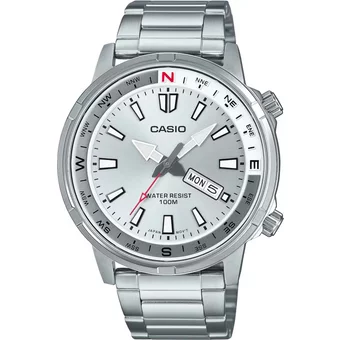 Casio Herren Quarzuhr Edelstahl 44mm Silber mit Datumsanzeige