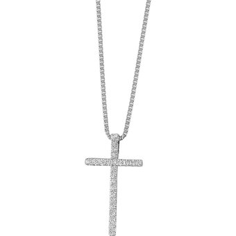 Damen Collier Kreuz 585 Weißgold 24 Brillanten zus. 0,16 ct.