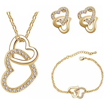 Schönes Schmuckset / Halskette, Armband und Ohrringe - goldfarbig