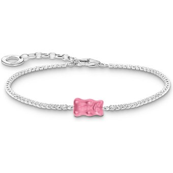 Thomas Sabo A2187-052-9-L19V Armband mit pinkfarbenem Goldbären und Steinen silber