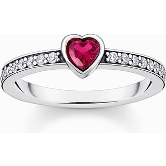 Thomas Sabo TR2448-640-10-56 Silberner Solitärring mit rotem Stein + Zirkonia Damen