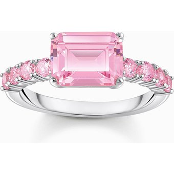 Thomas Sabo TR2451-051-9-56 Silberner Solitärring mit pinkfarbenen Steinen Damen
