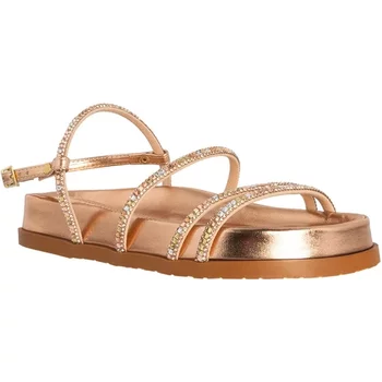 Sandália Flaftorm Gabriela Tiras Strass Metalizada Rose Gold