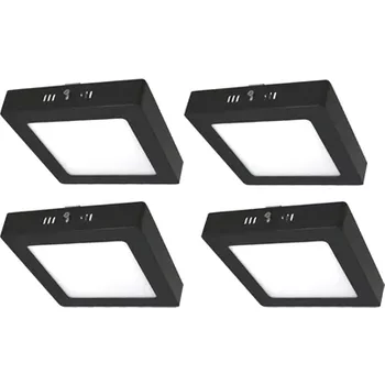 Kit 4 Plafons LED Sobrepor Quadrado 12W Preto 17Cm