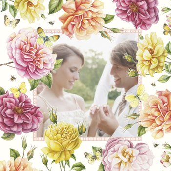 Janneke Brinkman | Huwelijkskaart | Foto met romantische bloemen | Vierkant