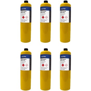 Kit 6 Unidades Cartucho Gás Mapp para Maçarico ONU1077 Classe 2.1 Propileno Hulter HT6MAP400GRRC 400g