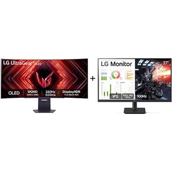 Monitor Gamer LG UltraGear OLED Curvo - Tela OLED 45" + Monitor PC Gamer LG 27" IPS, Full HD, 100Hz, HDMI - 45GS95QE.27MS500