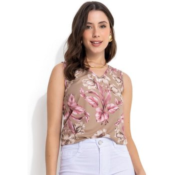 Regata Curta Floral Bege sem Mangas