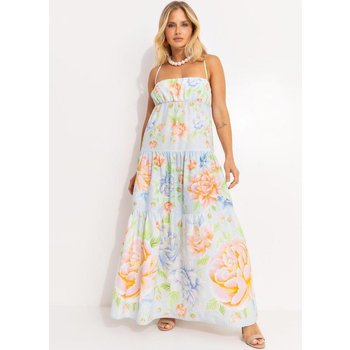 Vestido Cropped Floral Sofia Barrado Azul