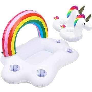 1 Pièces Gonflable Rainbow Cloud Support Gonflable de Boisson, 2 Pièces Licorne Support de Boisson Gonflable, Bar Flottant Piscine avec 4 Trous de