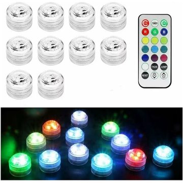 10 pcs Mini Lumières led Submersible, Lampe sous-Marines Étanche rgb Multicolore Bougies led Éclairage avec 2 Télécommandes