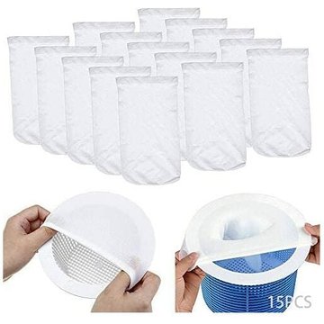 15PCS Chaussettes Skimmer WAHAISON, Skimmer Piscine en Tissu Nylon, Filtres Piscine, Skimmer de Surface pour Piscine (Blanc)