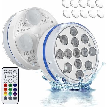 Echoo - 2 Lumière led Submersible, Lumiere de piscine led Avoir 13 perles de lampe led, aimant en forme de croix, 4 ventouses, 16 modes d'éclairage