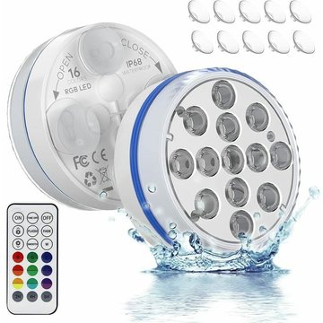 2 Lumière LED Submersible, Lumiere de piscine led Avoir 13 perles de lampe LED, aimant en forme de croix, 4 ventouses, 16 modes d'éclairage RGB,
