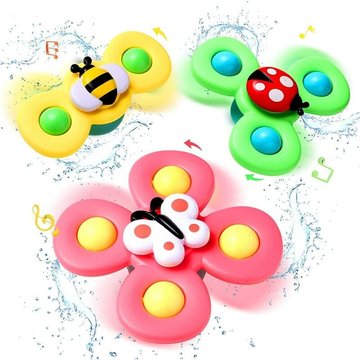 Perlerare - 3 pcs Bébé Bain Spinner Jouet avec Ventouse Rotative Toupie Jouet Animal Spin Sucker Bébé Jouets De Bain à Manger Chaises Jouets Moulin à