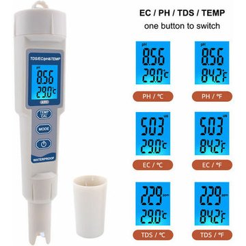 4 po IN 1 EC / TDS / TDS / PH / TEMPLE - Testeur de qualité de l'eau pour les piscines d'eau potable
