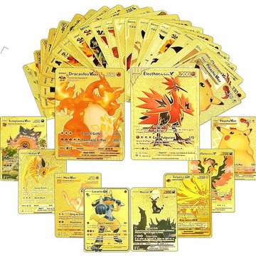 55 Carte Or Pokemo Française Édition 2022,Charizard et Pikach Carte Plaquée Or ArcenCiel,Vmax+V+GX+EX Carte d'or,Cartes à Jouer et à