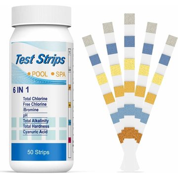 Harry - 6 en 1 Bandelettes de Test pour Piscine Brome Spa, Bandes Test Qualité d'eau sur Chlore Total Chlore Libre Alcalinité Acide Cyanurique Dureté
