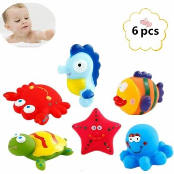 6 Pcs Bain Jouet Flottant Animal Marin, Bébé Doux Squirt Baignade Jouets Baignoire Bande Dessinée PU Jeu en Caoutchouc d'eau Jeu d'apprentissage