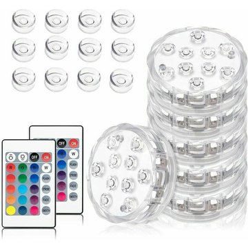 6 Pcs Lumière LED Submersible TUMALAGIA, 10LED Lampes Sous-Marines 16 Couleurs RGB avec 12 Ventouses et 1 RF Télécommande, Éclairage Piscine Lampes IP68