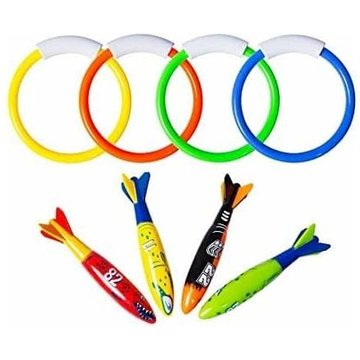 Hklffja - 8 Pièces Jouets De Plongée, Anneaux De Plongée Et Bandits Toypedo pour La Formation De Jeu De Plongée, Cadeau De Piscine sous-Marine pour