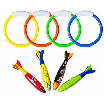 Hklffja - 8 Pièces Jouets De Plongée, Anneaux De Plongée Et Bandits Toypedo pour La Formation De Jeu De Plongée, Cadeau De Piscine sous-Marine pour