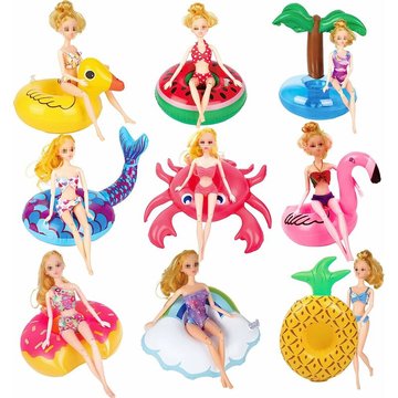 9 pcs Piscine gonflable Piscine Floaties Piscine Anneau De Fête Accessoires Porte-Boisson Gonflable pour 30 cm Fille Poupées Tasse Dessous De Verre