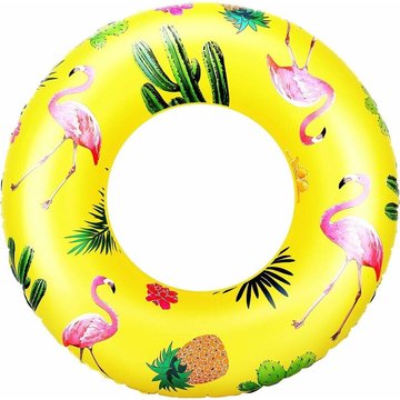 Piscine enfant 90 cm de diamètre – Anneau de bain jaune dessin animé, gonflable durable en forme de flamant rose pour piscine d'été, fête de plage