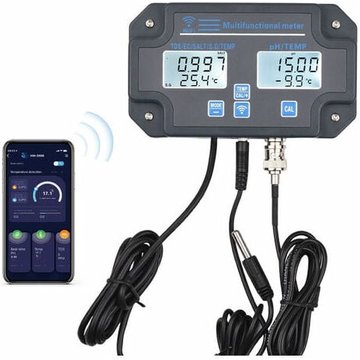 Analyseur de qualité de l'eau 6-en-1 multifonctionnel Ghost WiFi PH/EC/TDS/SALT/S.G/Température Contrôle App Poussée d'alarme Affichage numérique écran piscine