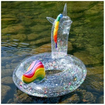 Anneau de bain licorne flamant rose à paillettes transparentes pour enfants - Piscine ECHOO