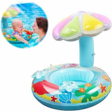 Anneau de Natation Bébé WAHAISON, Anneau de Natation Gonflable, Flotteur de Piscine pour Bébé Enfants, Équipement de Natation pour Enfants (Canot Champignon Bleu)