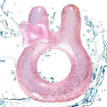 Anneau de natation à paillettes lapin rose XINUY - Bouée flotteur gonflable pour enfants d'été de plage - Anneau de natation flottant piscine - Forme cartoon
