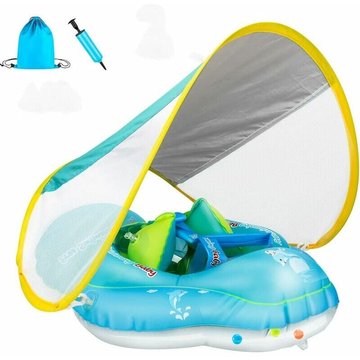 Anneau de natation HANBING pour bébé avec pare-soleil amovible Anneau de bain flottant pour piscine avec protection solaire pour enfants de 6 à 36 mois