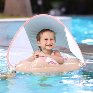 Anneau de natation LEISEI pour bébé avec toit ouvrant, aide à la natation gonflable automatique pour bébé, natation pliante compressible, parfait entraîneur en piscine