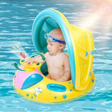 COLNK - Anneau de natation pour bébé, anneau de natation gonflable pour enfants en piscine, aide à la natation pour bébé avec pare-soleil amovible, anneau