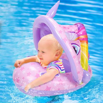 COLNK - Anneau de natation pour bébé avec protection solaire, Anneau de natation gonflable pour bébé, Amovible pour les enfants, Aide à la natation en piscine