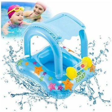 Kartokner - Anneau de Natation pour Bebe, Siège De Piscine, Anneau de Natation Gonflable, Anneaux de Natation avec Auvent Gonflable(Bleu,81*66cm )