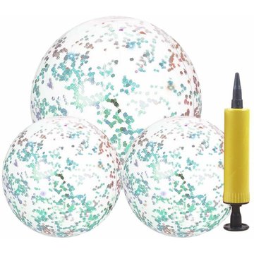 Ballon de Plage Gonflable TUMALAGIA, 3 pièces Ballon de Plage Paillette, Ballons de Natation d'été de Paillettes, Jouets Scintillants de Ballon de Plage Piscine