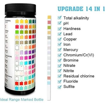 Bandelettes de test de qualité de l'eau 14 en 1 Seenlin pour tester l'eau potable, l'eau de piscine et l'eau de puits, pour détecter le chlore résiduel, l'alcalinité