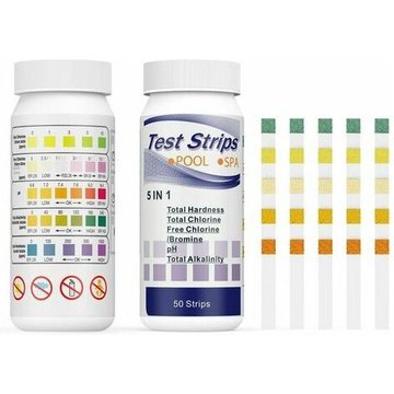 Bandelettes de Test pour Piscine et Thermes, 5 en 1 Test de Qualité d'eau sur Chlore/Chlore Libre/pH/Alcalinité/Dureté du Liquide, Testeur de Chimie