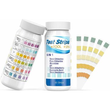 Bares - Bandelettes de Test pour Piscines et Thermes, 6 en 1 Test de Qualité d'eau sur Chlore/Chlore Libre/pH/Alcalinité/Acide Cyanurique/Dureté du