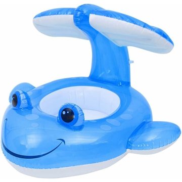 Bébé Bouée Gonflable avec Siège WAHAISON, Anneau de Natation avec Auvent pour Bébé 1-4 Ans - Siège de Piscine 3D Cartoon Flétan Anti-Soleil Protection Bague