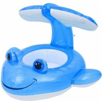 Bébé Bouée Gonflable avec Siège, Anneau de Natation avec Auvant pour Bébé 1-4 Ans - Siège de Piscine 3D Cartoon Flétan Anti-Soleil Protection Bague