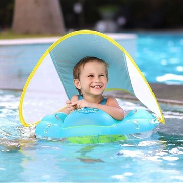 Bébé Siège de Piscine WAHAISON avec Auvent Amovible de Bouée Bébé, Bouée Gonflable pour Enfants Anneau de Natation, Bouée Bébé Piscine pour 6 - 36 Mois