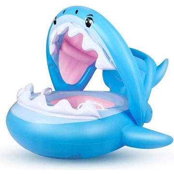 Bébé Siège De Piscine Requin Bague De Natation Flottante, Bouée Piscine Gonflable pour Enfants avec Réglable Auvent Gonflable pour Bébé de 6-36 Mois