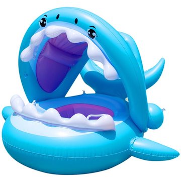 LEISEI - Bébé Siège de Piscine Requin Bague de Natation Flottante, Bouée Piscine Gonflable pour Enfants avec Réglable Auvent Gonflable pour Bébé