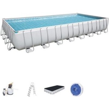 Bestway 56623 Power Steel Piscine hors sol rectangulaire 956x488x132 cm avec pompe, filtre à sable, échelle, serviette